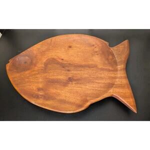 Vintage Kamani Wood Carved Fish Tray Bowl Platter Unique 1980's